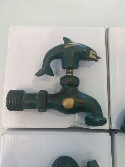 Set Of 4 Multi-Patinated Brass Outdoor Garden Spigot/Faucet with Animals, New 2