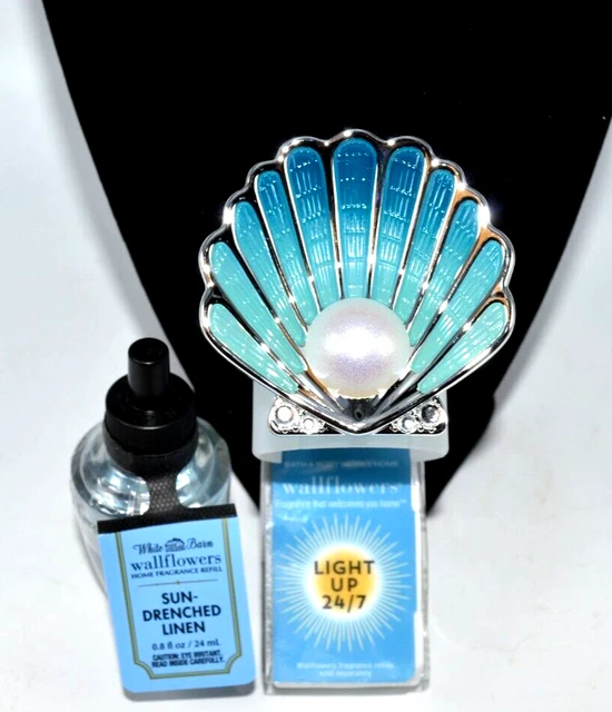 Bath Body Works AQUA PEARL SHELL Wallflower Plug in Diffuser Light & Refill Bulb
