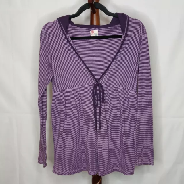 Old Navy Maternity women's S hooded top purple stripe v-neck elastic above waist