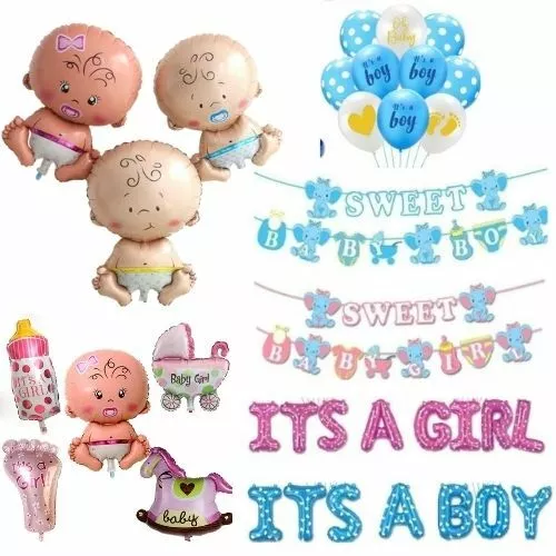 Baby Shower Foil Balloons Boy Girl Reveal Gender Latex Balloon Party Celebration