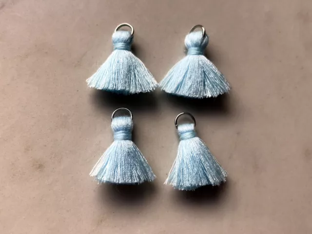 4 x Cotton Tassels 20mm 2cm Long - LIGHT BLUE - great for earrings & accessories