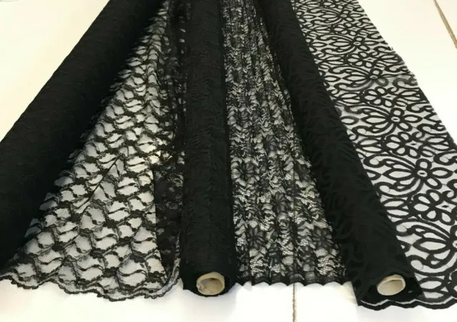 BEAUTIFUL ALL OVER PATTERN BLACK LACE FABRICS : By the 1/2 mtr : #BL1