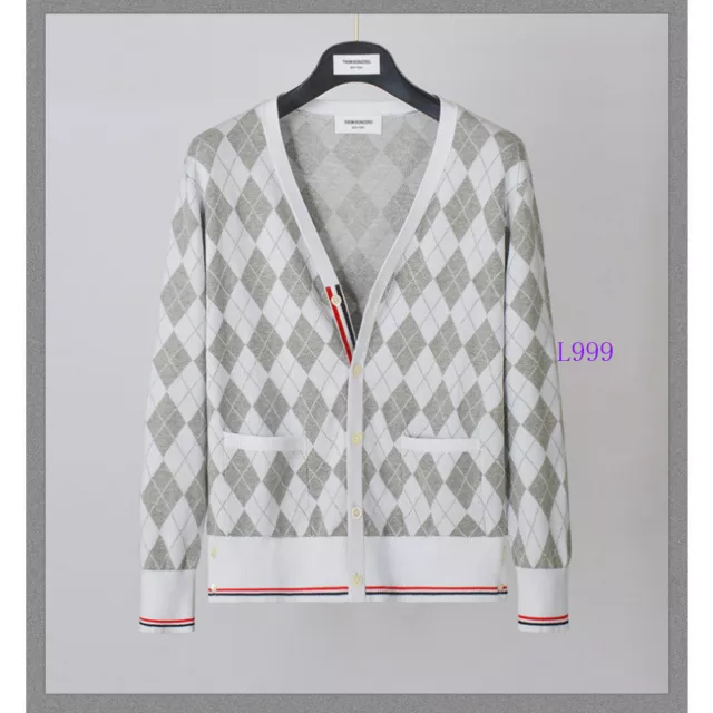 Womens Mens Thom Browne Autumn New Diamond Cardigan Cotton Casual Knitwear Coat