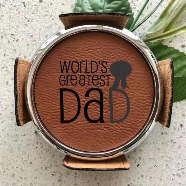 Personalised Fathers Day Leatherette Coaster Set Engraved Dad Grandpa Pop Gift