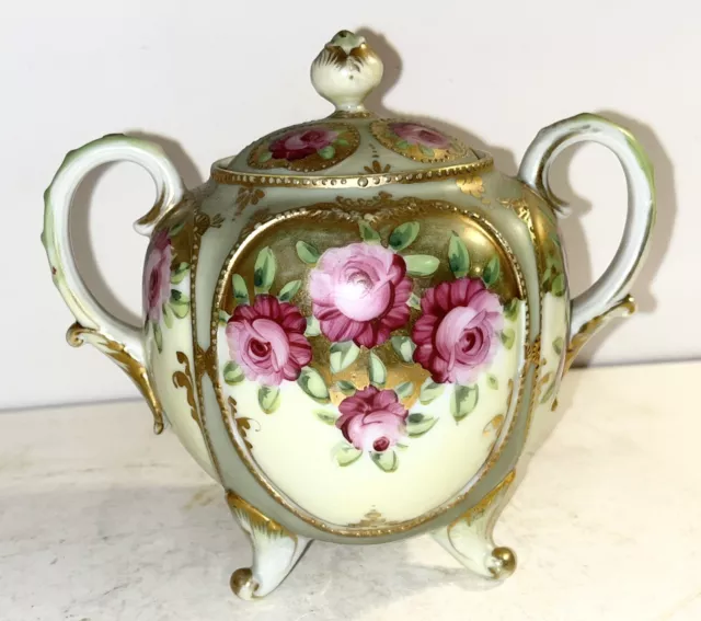 Beautiful Antique Hand Painted Nippon Sugar Bowl Stunning Roses