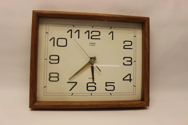 Vintage Quartz Rectangular World Wall Clock Analog Made in USA