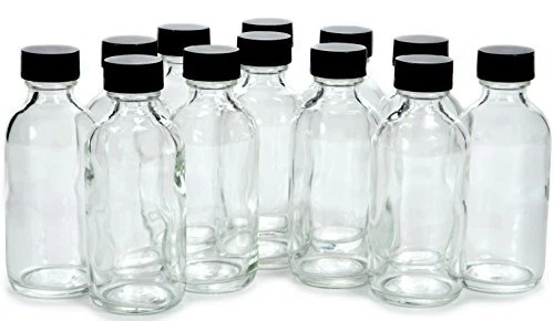 12 botellas de vidrio transparentes de 2 oz con tapas