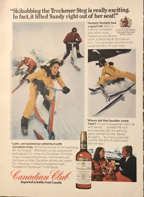 PRINT AD 1974 Canadian Club Ski-Bob Trockener Steg Alps Gornergraut-Kulm Hotel