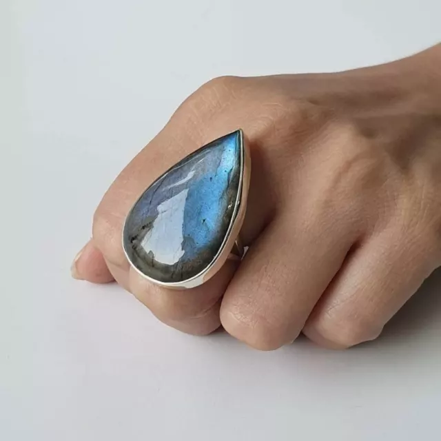 Labradorite Pierre Précieuse 925 Bague en Argent Valentin Bijoux Tout Size EF-81