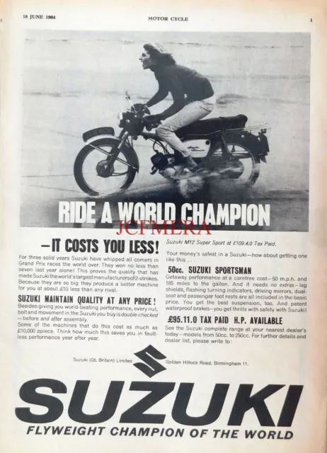 SUZUKI 'Super Sport M12' 50cc Motor Cycle Advert : 1964 M/Cycle Print