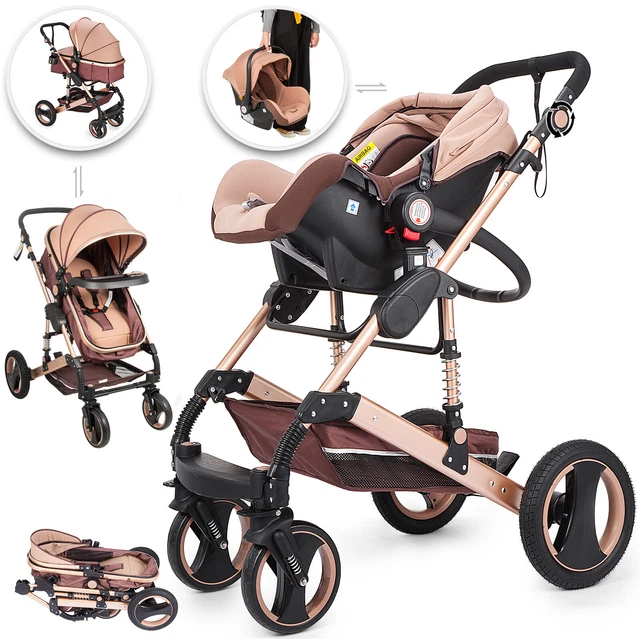 Passeggino 3 In 1 GCAREBB Con Seggiolino Auto - Pieghevole A Una Mano, Telaio Alluminio, 0-4 Anni - Foto 11