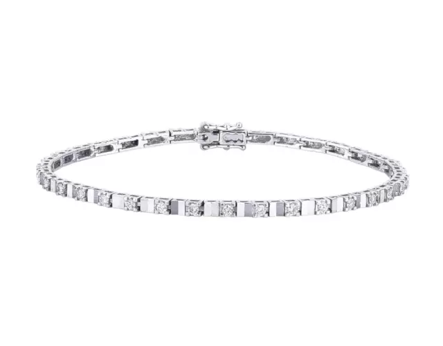 Bracelet Tennis en Alternance Diamant en or Blanc 18kt. Et Diamants Naturels