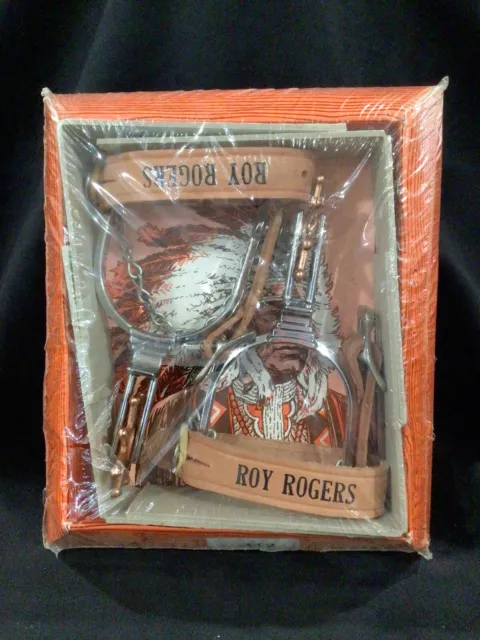 ROY ROGERS Toy Spurs With Leather Straps & Western Print IN ORIGINAL package
