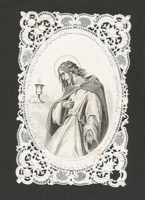 Image Pieuse Ancienne - Canivet Dentelle, Fleurs Roses Et Ancre (Espérance)