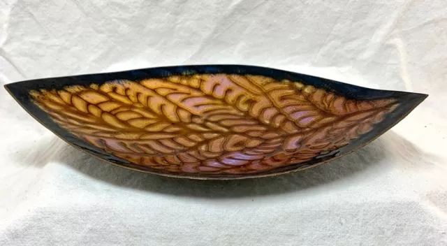 Vintage dragon eye enameled plate copper & pink/purple w/blue underside 24x15cm