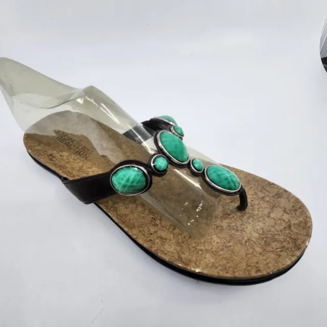 Kenneth Cole Reaction Turquoise Glam Girl Brown Flat Thong Flip Flops Size 7.5 M