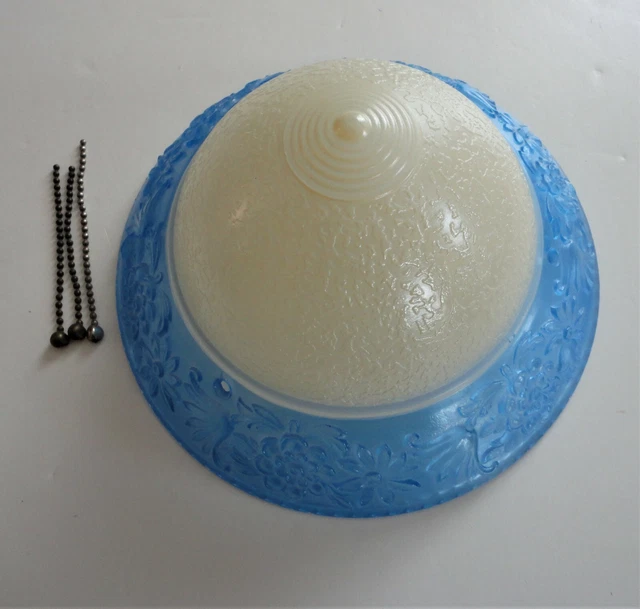 Vtg Art Nouveau Chains Blue White Opaque Glass Flowers Ceiling Light Shade Cover