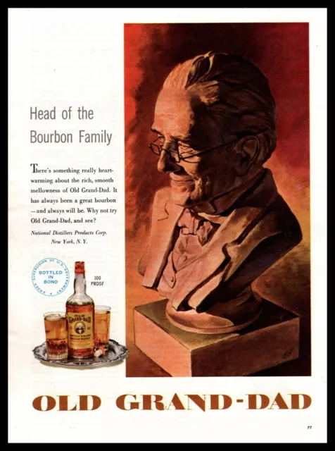 1949 Old Grand-Dad 100 Proof Kentucky Straight Bourbon Whiskey Vintage Print Ad