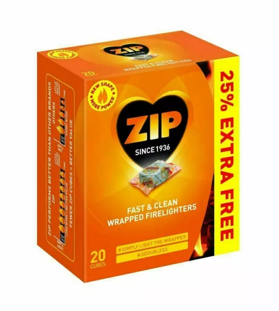 ZIP Fast And Clean Wrapped Firelighters For Open Fires BBQ Stoves Pack Of 2
