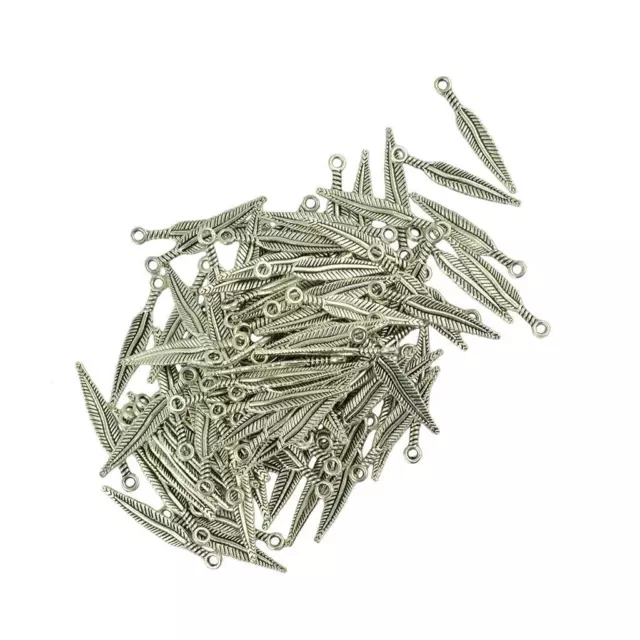 100 Stück Tibetisches Silber 3D Lange Feder Charms Anhänger Schmuck DIY