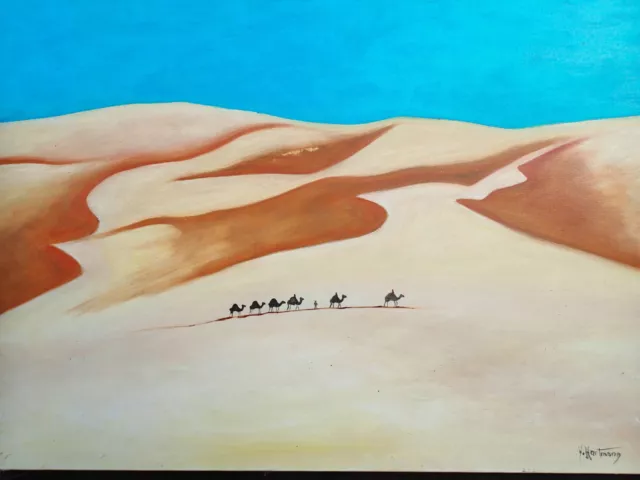 GRANDE HST ORIENTALISME DESERT Caravane Sahara dunes ciel Nature Paysage Magrheb 2