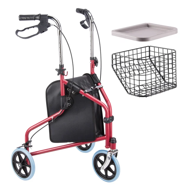 7-level Height Adjustable Folding 3 Wheel Rollator Aluminium Walker Medical Aid