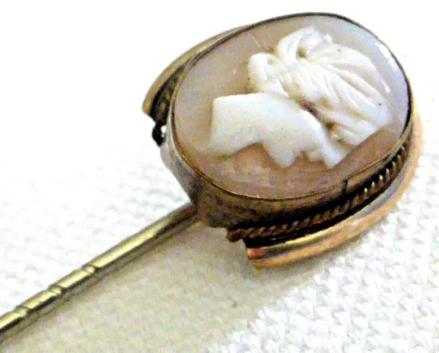 Unusual Antique Victorian Silver Gilt Horseshoe & Carved Shell Cameo Stick Pin 2