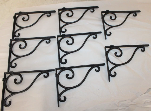 8 Cast Iron Antique Style Brackets Garden Brace Shelf Bracket RUSTIC FARM Scroll