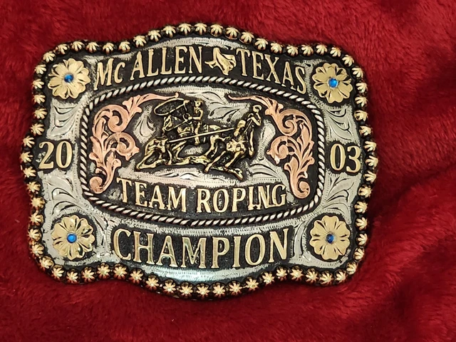 TEAM ROPING PRO RODEO CHAMPION TROPHY BUCKLE☆McALLEN TEXAS☆2003☆RARE☆897