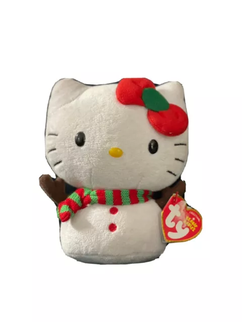 2013 Retired Hello Kitty TY Beanie Babies Christmas Holiday Snowman 7" Plush NWT