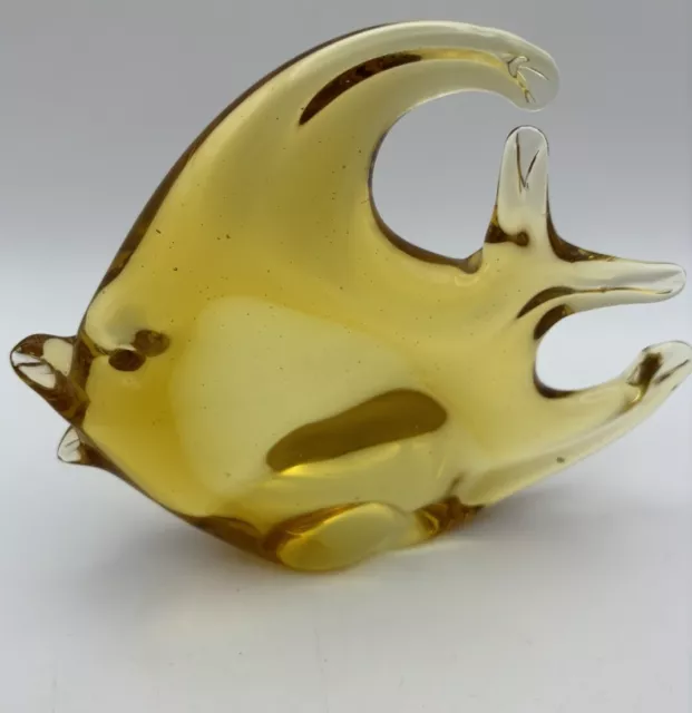 Vintage Murano Hand Blown Amber Art Glass Paperweight Angel Fish Figurine