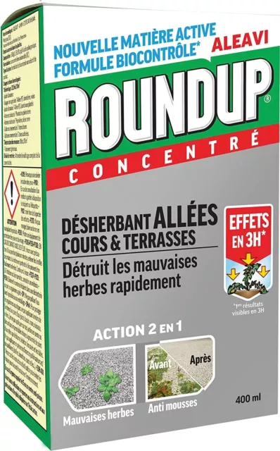 Désherbant Roundup Mauvaises Herbes Mousses 400ML pour Allées Cours Terrasses