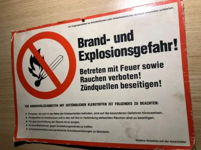 Garagenfund Plakat Poster Arbeitsschutz  Gefahr Brand Explosion