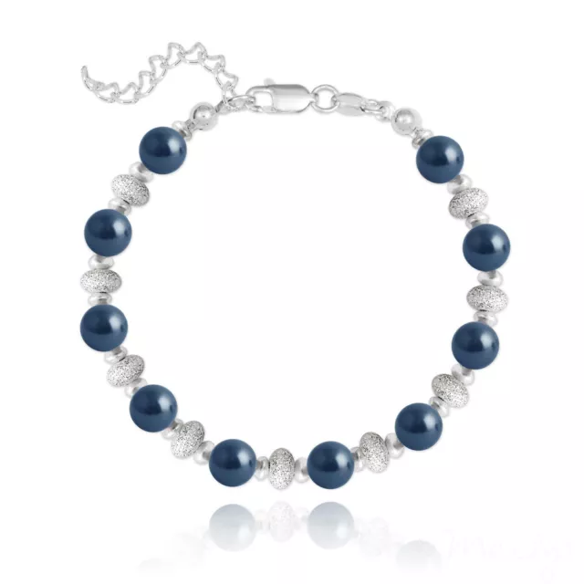 Sublime Bracelet Bleu Tahitian Argent 925 et Perles De Cristal Nacré Swarovski