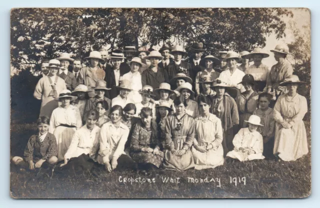 POSTCARD social history, 1919 group at Cropston/Cropstone nr Leicester, RP