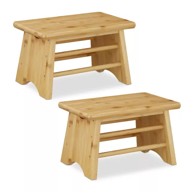 2x Tabouret en bambou Petit escabeau Repose-pieds en bois siège pour enfants