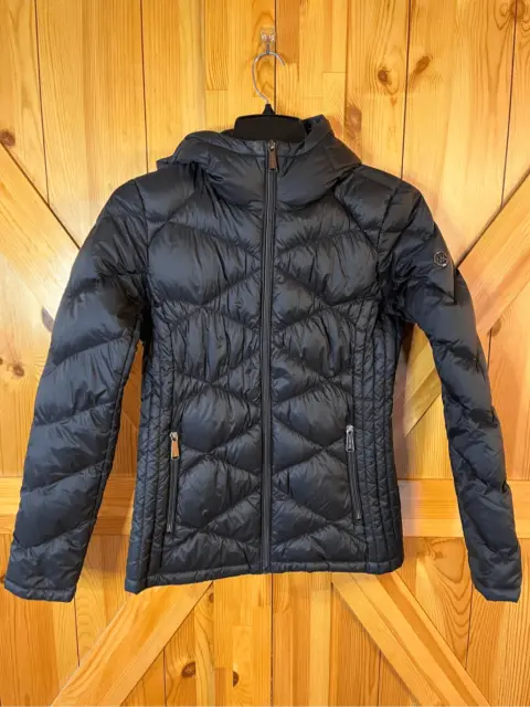 Michael Kors Womens Jacket XS Black Packable Down Fill Puffer Hooded (2887)