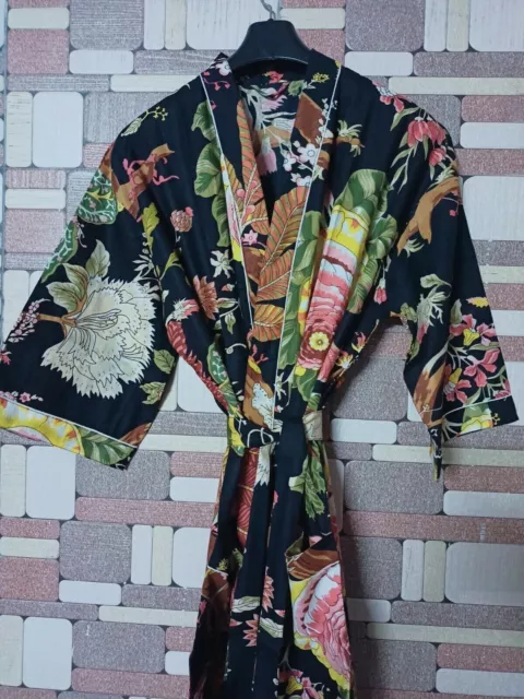 Long Kimono Cotton Hand Block Printed Women's Indian Nightwear Robe Gown Dress