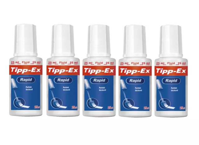 5 x Korrekturfluid Tipp-Ex® Rapid, Fluid Flasche mit 25ml, weiß mit Verstreicher