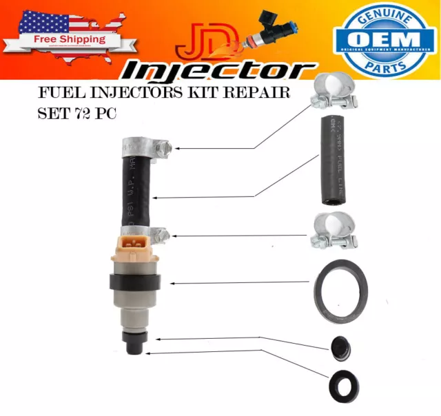 X72 Fuel Injector Repair Kit for 84-91 Jaguar XJS V12 Hoses, seals, pintle caps