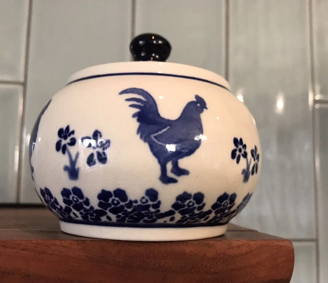New Polish Pottery Rooster Blue Sugar Bowl Boleslawiec (50% to Charity)