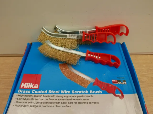 3 X Hilka Brass Coated Steel Wire Spid Scratch Brushes 49404001