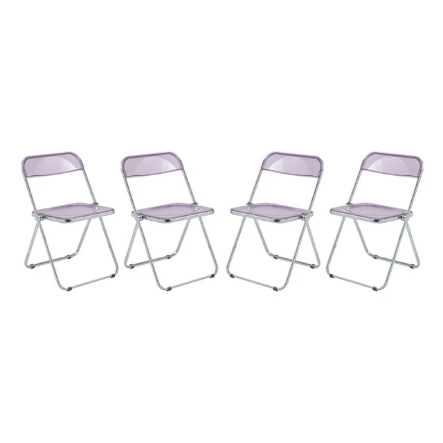 Lawrence Acrylic Folding Chair With Metal Frame, Set Of 4 - Magenta