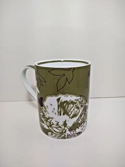 STARBUCKS Coffee Cup Mug Green w/ Purple Flowers Leaves Butterflies 12oz 2006