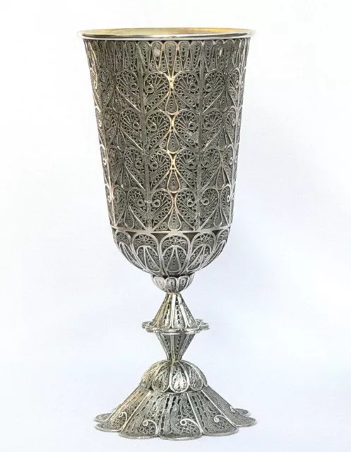 Coupe de Kiddouche en filigrane Argent et Or Shabbat Goblet Shabbes, Art...