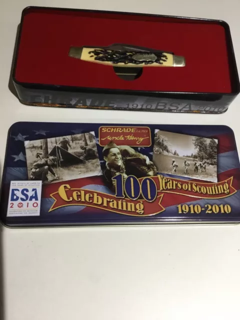 Schrade  Uncle Henry Boy Scouts of America 100th Anniversary Knife And Tin Set