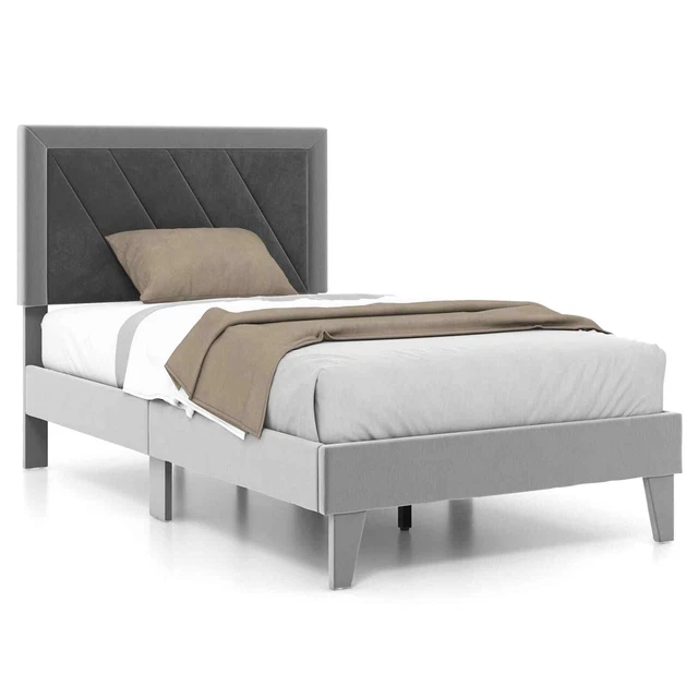 SINGLE VELVET UPHOLSTERED Bed Frame with Modern Bed Base No Box Spring
