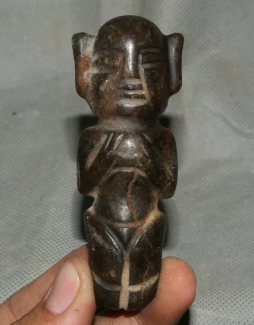 8CM China Hongshan Culture Old Jade Carve Sun-God Primitive People Pendant