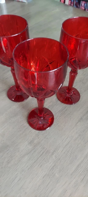 3 WATERFORD crystal BROOKSIDE Marquis Red Water or Goblet or Glass 8-1/2"