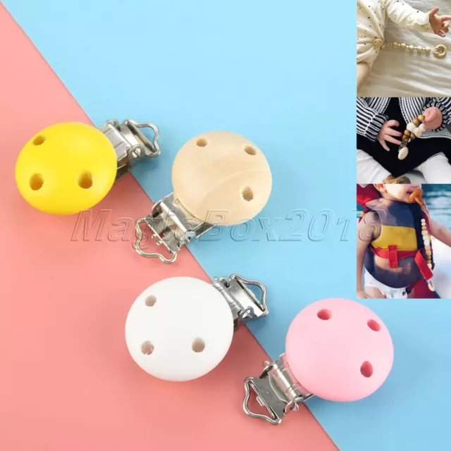 5/10/50/100pcs 4 Colour Wooden Baby Pacifier Clips 3 Hole Infant Soother Clasps